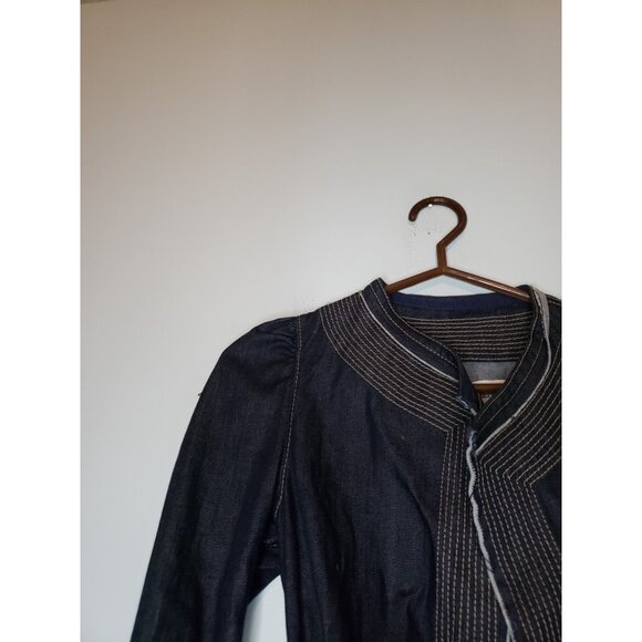 BCBGMAXAZRIA Women XS Jean Jacket Belted Open Front Denim Dark Blue Y2K Stitches - Picture 3 of 6